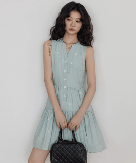 Sleeveless Tiered Shirt Dress  / 3colors