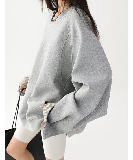 Checkered Cuff Oversized Sweatshirt Pullover  / 2colors