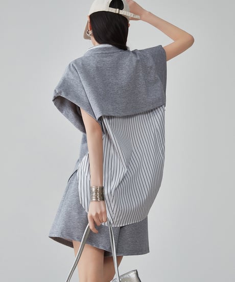 Layered Stripe Key Neck Top & Shorts Set