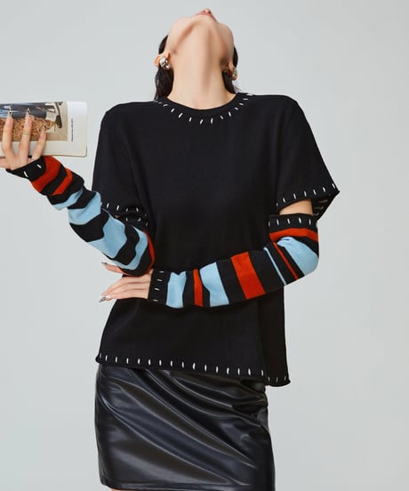 Multi Border Sleeve Design Top