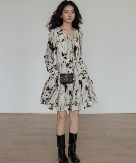 Monotone Tie-Dye Tiered Dress
