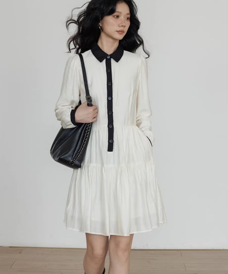 Color-Block Flare Shirt Mini Dress  / 2colors