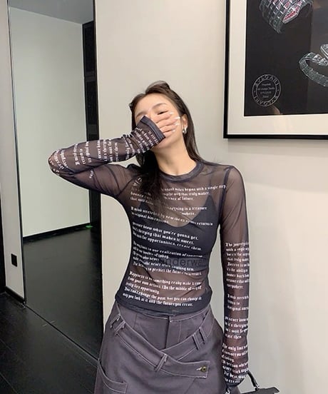 Sheer Lettering Long Sleeve Top / 2colors