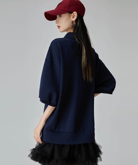 Polo Collar Tulle Docking Mini Dress