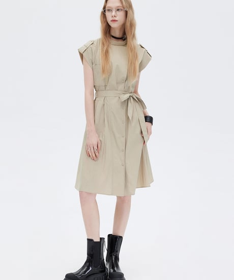 Flap Pocket French Sleeve Shirt Dress