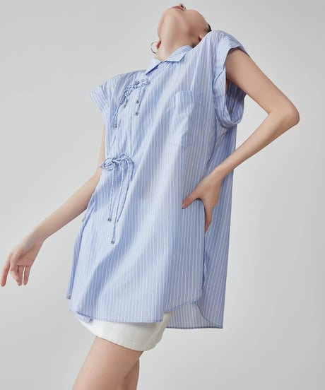 Multi-Tie Striped Cap-Sleeve Shirt