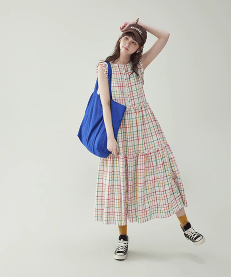 Colorful Check Cotton Sleeveless Dress