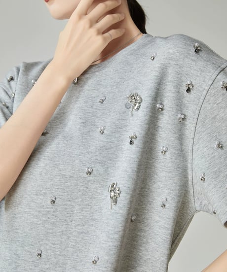 Rhinestone T-shirt Dress  / 2colors