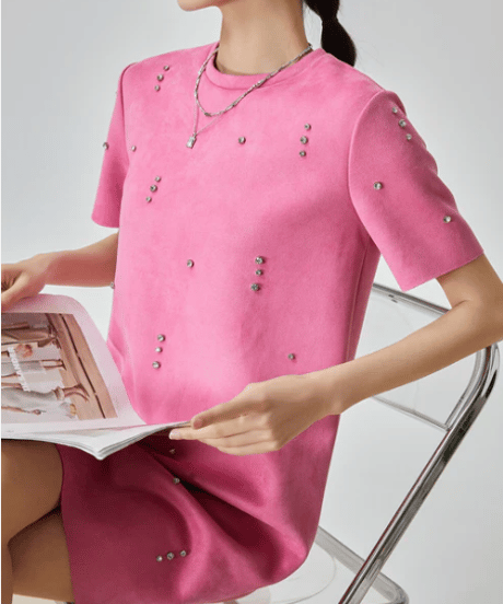 Rhinestone Accent Faux Suede Mini Dress