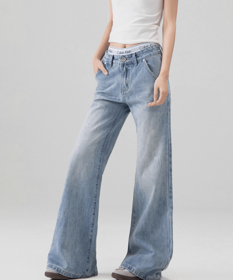 Vintage Wash Flare Wide Denim Pants  / 2colors