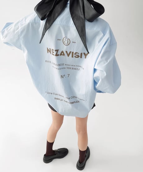 Oversized Letter Print Long Sleeve Shirt  / 2colors