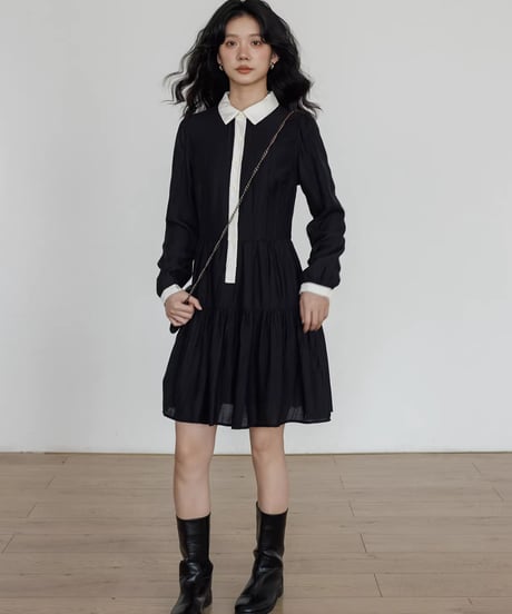 Color-Block Flare Shirt Mini Dress  / 2colors