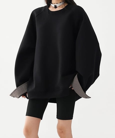 Checkered Cuff Oversized Sweatshirt Pullover  / 2colors