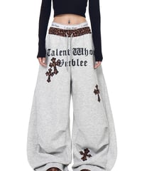 Leopard Waist Wide Sweat Pants