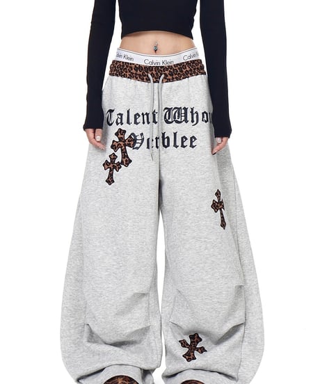 Leopard Waist Wide Sweat Pants