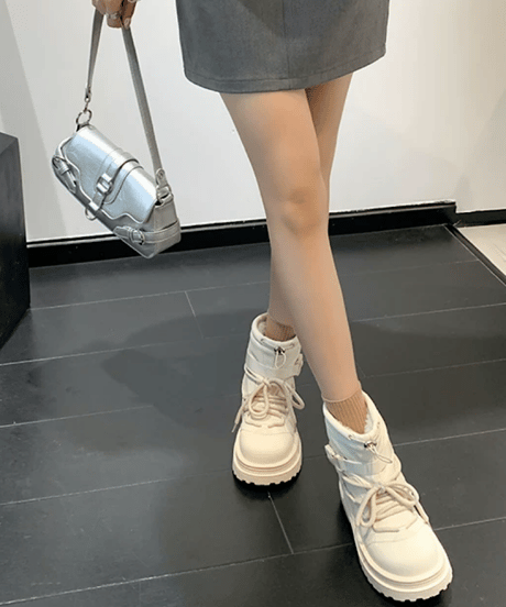 Platform Belted Lace-up Boots / 3colors