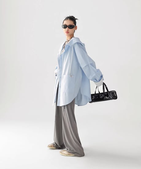Stripe Oversized Hooded Shirt  / 2colors