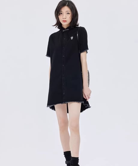 Fringe Hem Short Sleeve Shirt Onepiece