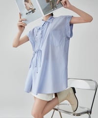 Multi-Tie Striped Cap-Sleeve Shirt