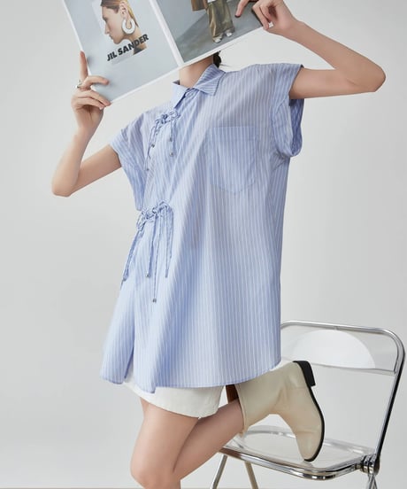 Multi-Tie Striped Cap-Sleeve Shirt
