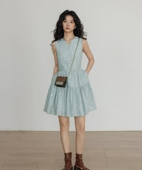 Sleeveless Tiered Shirt Dress  / 3colors