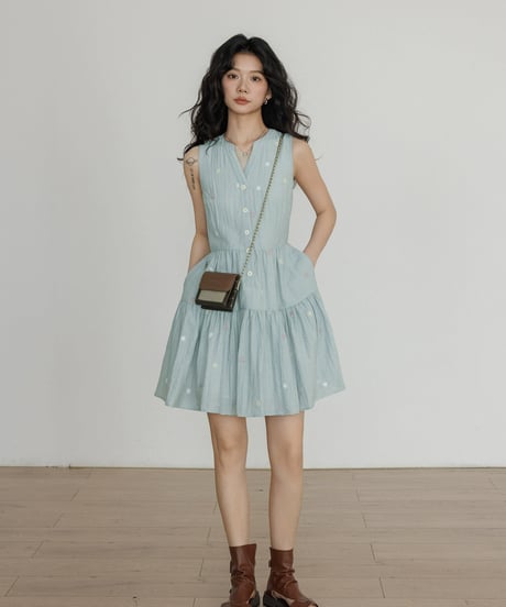 Sleeveless Tiered Shirt Dress  / 3colors