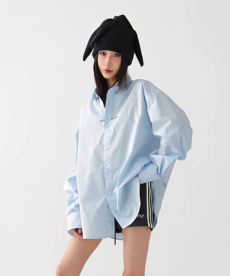 Letter Print Oversized Long-Sleeve Shirt  / 2colors