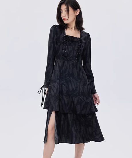 Marble Mid-Length Black Dress