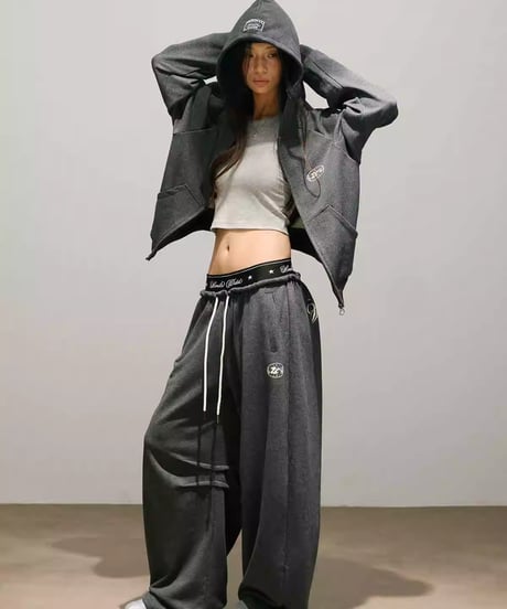Street Logo Zip Hoodie & Double Waist Sweatpants  / 2colors