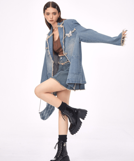 Vintage Wash Fringe Denim Jacket