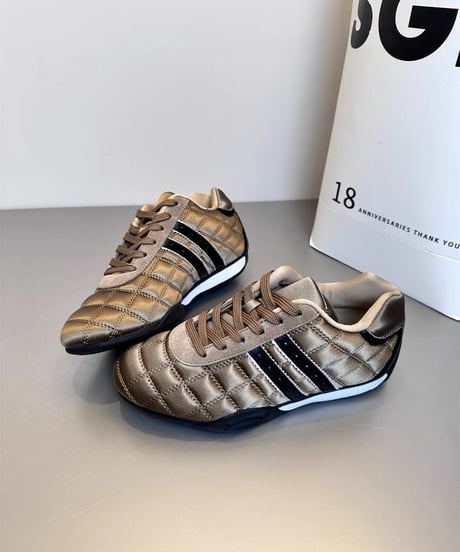 Quilted Low-Cut Lace-Up Sneakers / 4colors