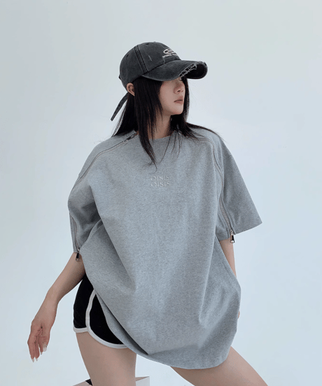 Shoulder Zip Oversize Tee  / 2colors