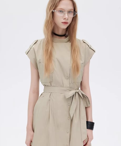Flap Pocket French Sleeve Shirt Dress