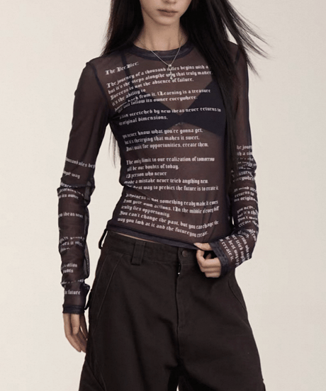 Sheer Lettering Long Sleeve Top / 2colors