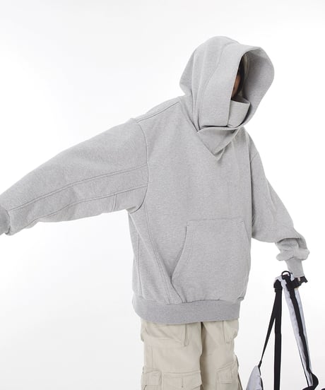 High-Neck Oversized Hooded Sweatshirt with Voluminous Hood / 2colors