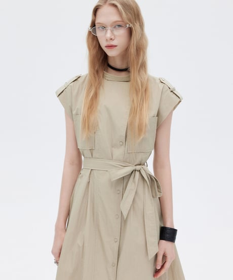 Flap Pocket French Sleeve Shirt Dress