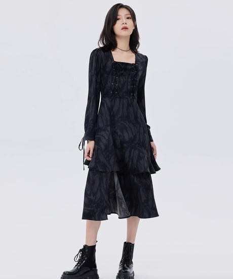 Marble Mid-Length Black Dress
