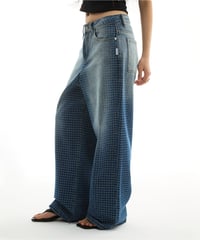 Grid Pattern Wide Straight Denim