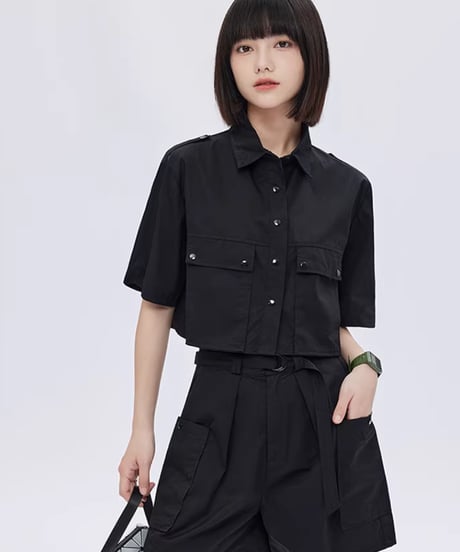 Cropped Short-Sleeve Shirt & Wide Shorts Setup
