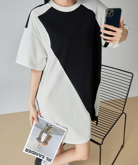 Diagonal Switch Asymmetry T-Shirt Dress