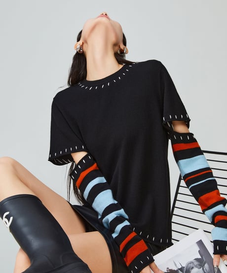 Multi Border Sleeve Design Top
