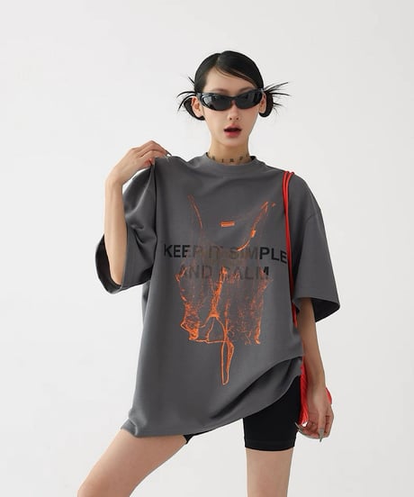 Abstract Flame Print Oversized T-Shirt / 2colors