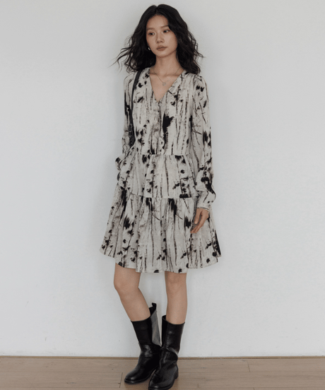Monotone Tie-Dye Tiered Dress