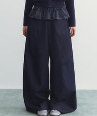 Detachable Frill Accent Wide Denim Pants