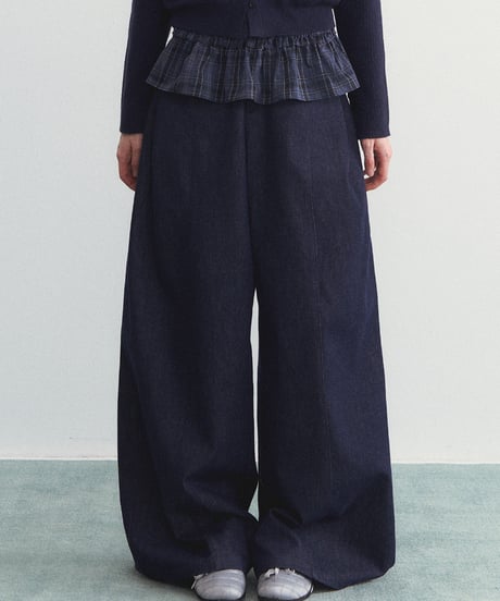 Detachable Frill Accent Wide Denim Pants