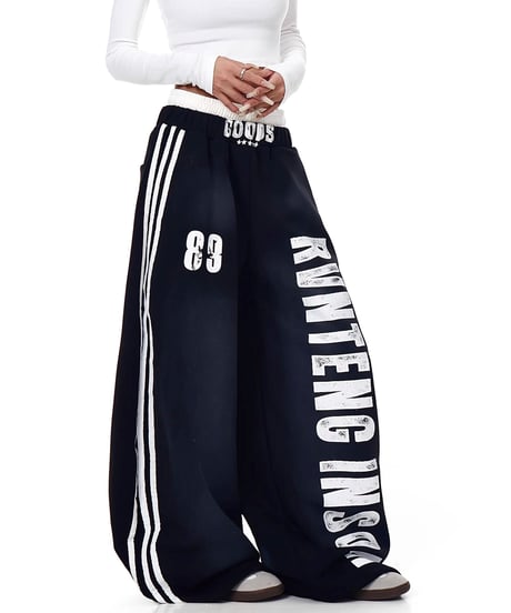 Double-waist Layered Lettering Sweat Pants / 2colors