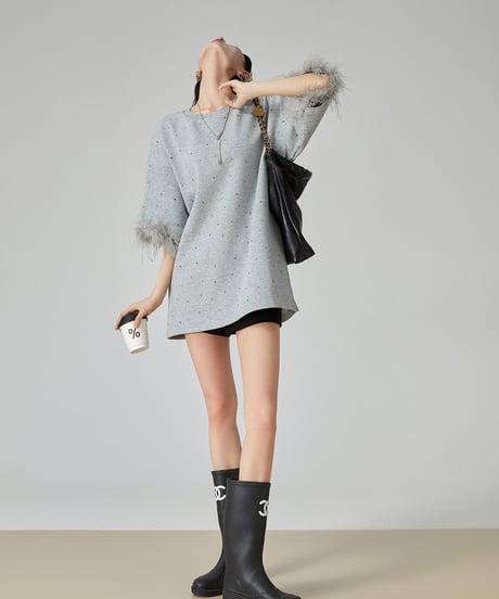 Bijou Embellished Feather Sleeve Mini Dress