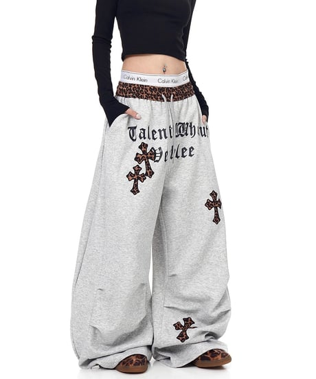 Leopard Waist Wide Sweat Pants