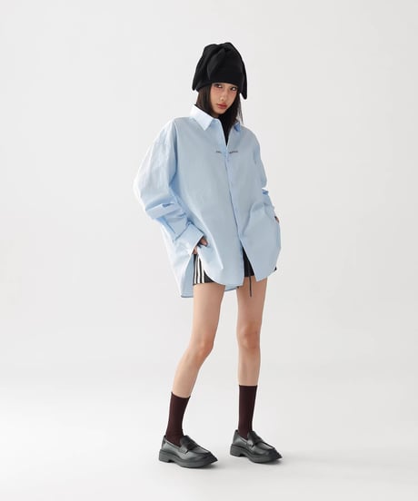 Letter Print Oversized Long-Sleeve Shirt  / 2colors