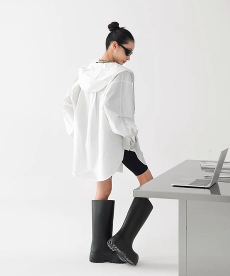 Stripe Oversized Hooded Shirt  / 2colors